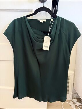 Vince Emerald Green Cowl Neck Cap-Sleeve Blouse
